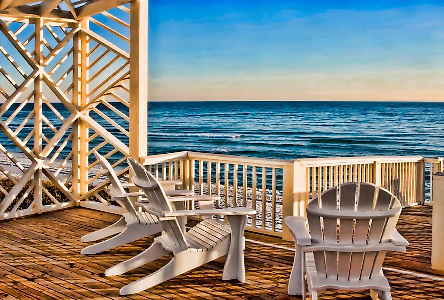 Papermoon Fototapete "TERRASSE-SEE MEER STRAND PALMEN DÜNEN KARIBIK SÜDSEE" günstig online kaufen