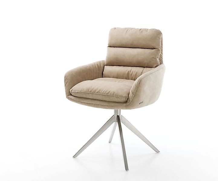 Esszimmerstuhl Abelia-Flex mit Armlehnen Mikrofaser Beige Vintage Kreuzgest günstig online kaufen