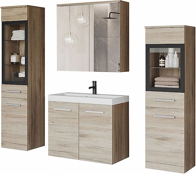 welltime Badmöbel-Set "MADRIT II, Schrank mit Waschbecken, 2 Hänger, Spiege günstig online kaufen