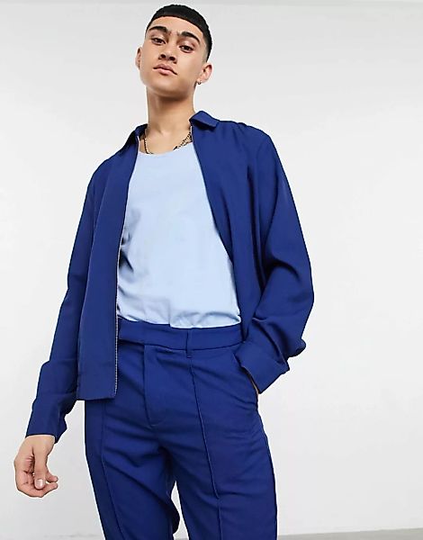ASOS DESIGN – Smarte Harrington-Jacke aus Pikee in Kobaltblau günstig online kaufen