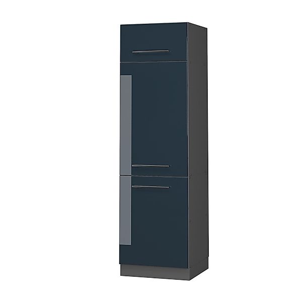 Vicco Kühlumbauschrank Fame-Line Dunkelblau Hochglanz/Anthrazit 60 cm günstig online kaufen