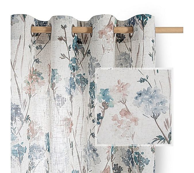 Restilo Gardine Gardine Ösen Vorhang Leinen Microfaser Blumen Muster (1 St) günstig online kaufen