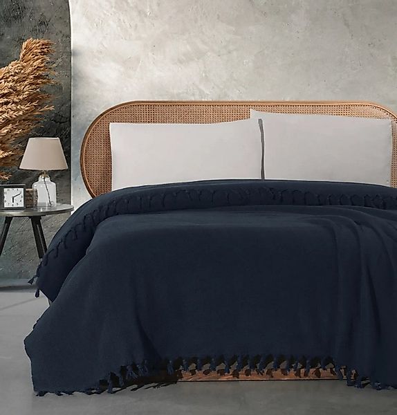 Wohndecke Wohndecke Classic in Dunkelblau 100% Biobaumwolle, Sandiik günstig online kaufen