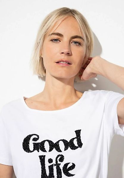 T-Shirt mit Steinchen-Schriftzug, weiß, Sommer-Kollektion günstig online kaufen