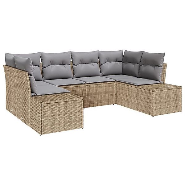 vidaXL Loungesofa 6-teiliges Garten Sofa Set mit Kissen Beige Poly Rattan, günstig online kaufen