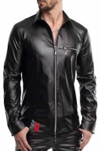 Wetlook Langarmshirt mit Brusttasche - Schwarz günstig online kaufen