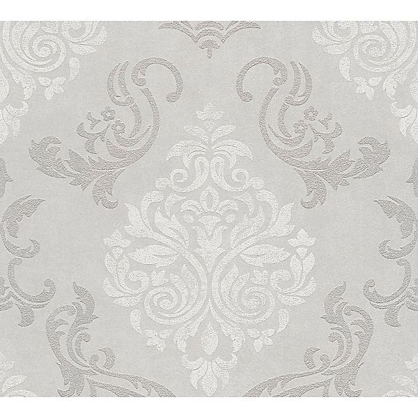 PROFHOME 953721-GU Barock Tapete Metallic Effekt Grau Weiß Silber-Grau 0,53 günstig online kaufen