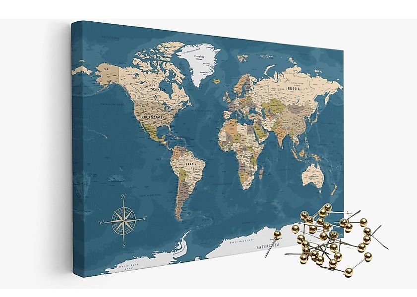 framed concept Leinwandbild als Weltkarte Kork-Pinnwand, günstig online kaufen