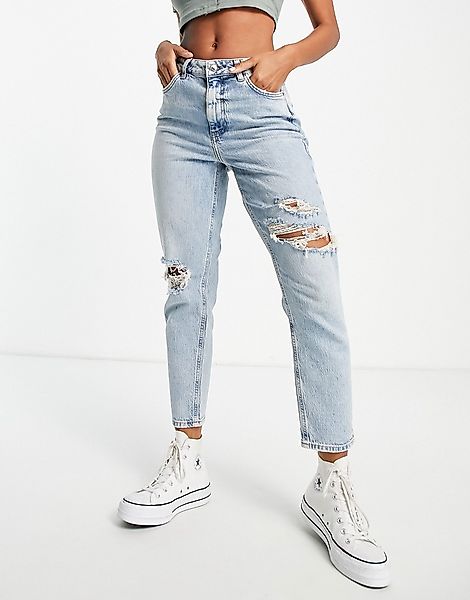 New Look – Gerippte Mom-Jeans in Hellblau günstig online kaufen