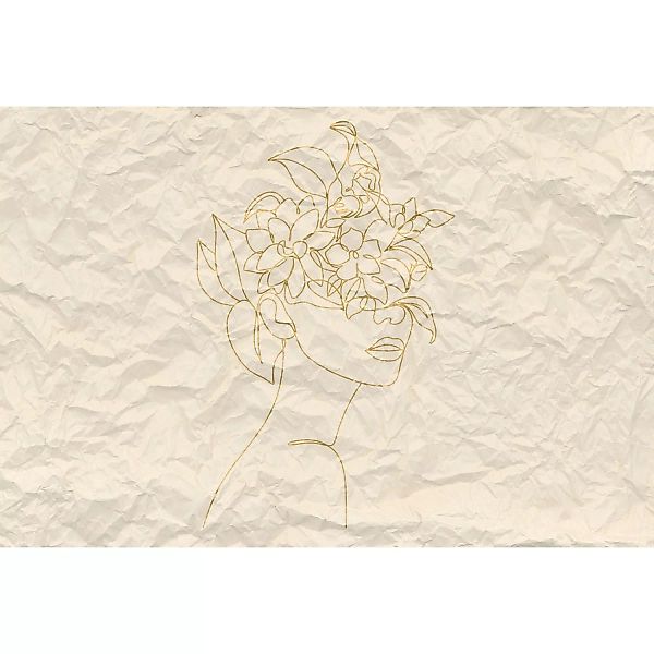 Fototapete Papier-Optik Blumen Gesicht Weiß Gold 4,00 m x 2,70 m FSC® günstig online kaufen