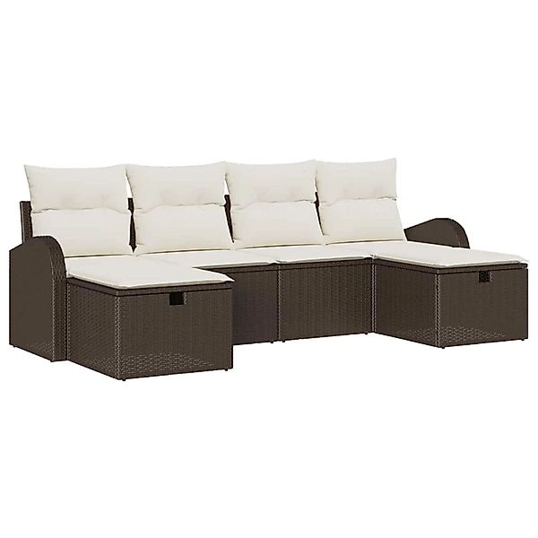 vidaXL Garten-Sofa-Set mit Kissen mit Speicher 6-Tlg Braun Poly Rattan 3360 günstig online kaufen