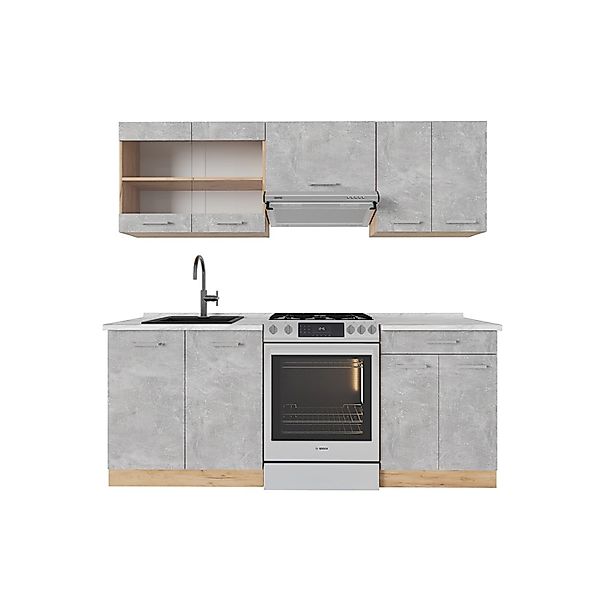 Vicco R-Line Küchenzeile Beton/Goldkraft Eiche 200 cm AP Marmor günstig online kaufen