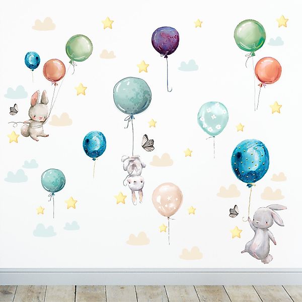 Sunnywall Wandtattoo Ballon Hasen Wandsticker Wandtattoo günstig online kaufen