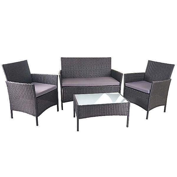 MCW Poly-Rattan Garnitur D82 4-teilig Schwarz mit Kissen Anthrazit günstig online kaufen