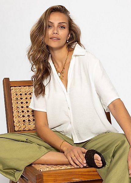 SASSYCLASSY Langarmbluse Bluse in Crincle Optik für Damen Sommerliche Bluse günstig online kaufen