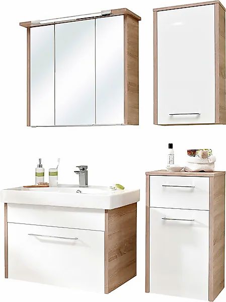 Saphir Badmöbel-Set »Quickset 382 4-teilig Keramik-Waschtisch mit LED-Spieg günstig online kaufen