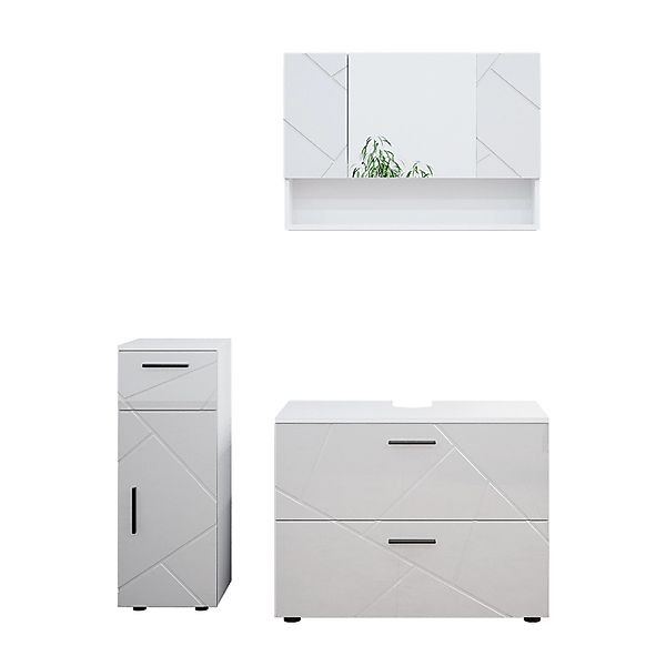 Vicco Badmöbel-Set Irma, Weiß Hochglanz, 3 Teile, mit Schubladenschrank und günstig online kaufen