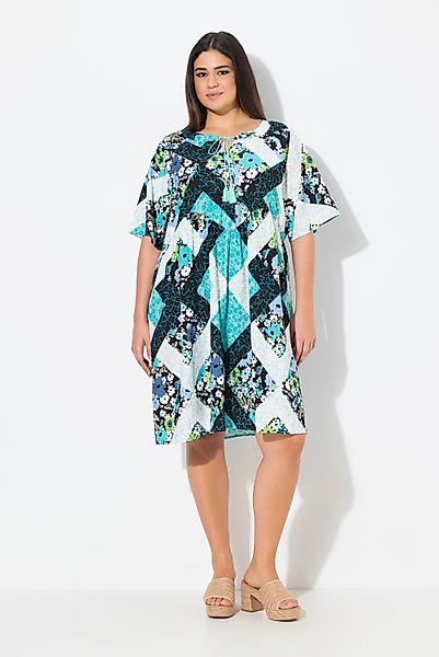 Ulla Popken Jerseykleid Kleid A-Linie Tunika-Ausschnitt günstig online kaufen