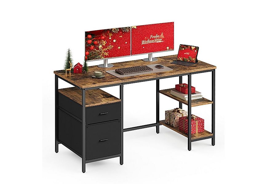 VASAGLE Schreibtisch Computertisch, Bürotisch, mit 3 Ablagen, 2 Schubladen, günstig online kaufen