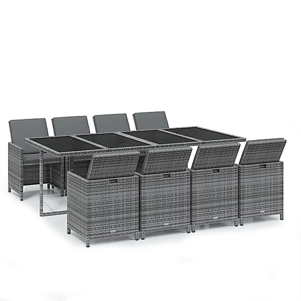 vidaXL 9-Tlg Garten-Essgruppe mit Kissen Poly Rattan Grau 3095563 günstig online kaufen