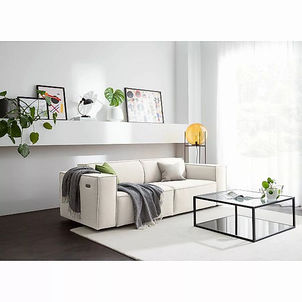 home24 Sofa Kinx 2,5-Sitzer Altweiß Webstoff 223x70x96 cm (BxHxT) Modern günstig online kaufen
