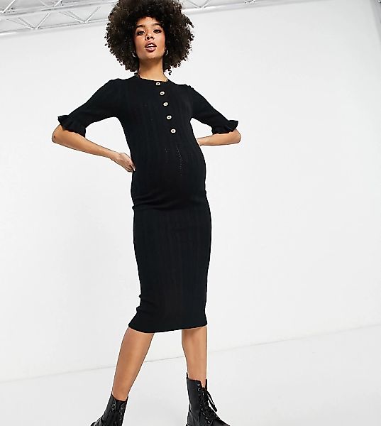Mamalicious – Umstandsmode – Jersey-Kleid in Schwarz mit gerüschten Bündche günstig online kaufen