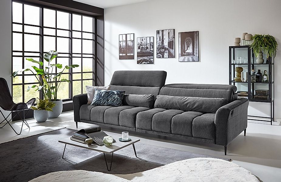Iwaniccy Big-Sofa 1x elektr. Sitzverstellung, Cord dunkelgrau - 280x108x118 günstig online kaufen