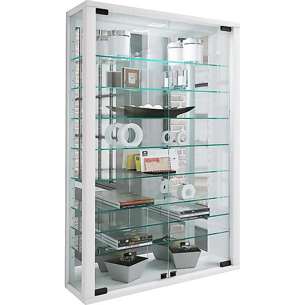 ebuy24 VitrosaMini Vitrinenschrank Wandhängend mit Spiegel 2 Glastüren Weiß günstig online kaufen