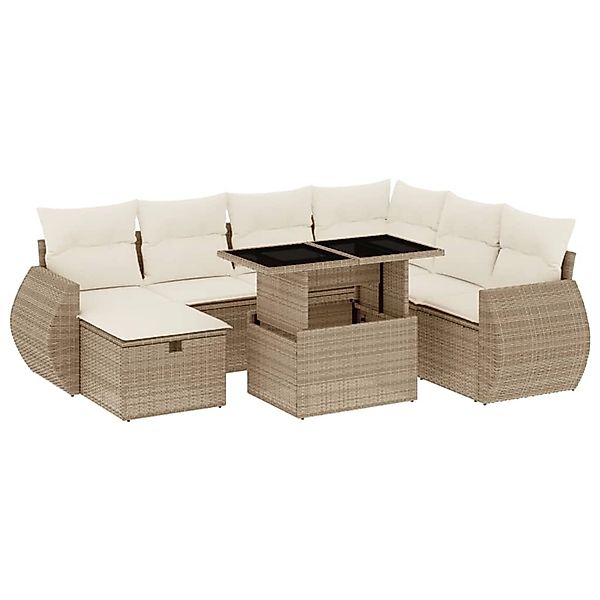 vidaXL 8-Tlg Garten-Sofagarnitur mit Kissen Beige Poly Rattan 3275158 günstig online kaufen