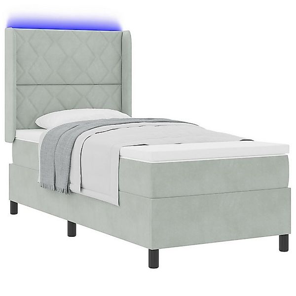 vidaXL Bett LED Boxspringbett mit Matratze Hellgrau 90x190 cm Samt (1-tlg) günstig online kaufen