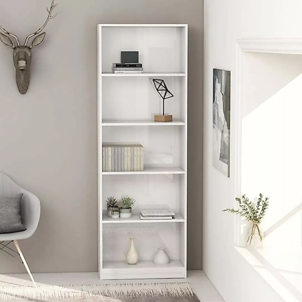 Bücherregal 5 Fächer Hochglanz-weiß 60 X 24 X 175 Cm Spanplatte günstig online kaufen
