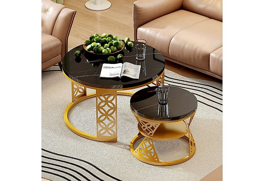 STILVORA Couchtisch Wohnzimmertische runde Satztisch Marmoroptik mit Bodens günstig online kaufen