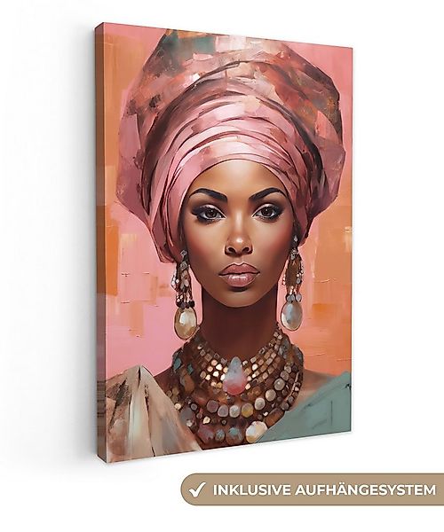 OneMillionCanvasses® Leinwandbild Kunst - Frau - Rosa - Schmuck - Porträt, günstig online kaufen