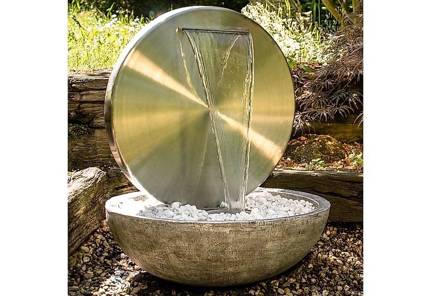 Köhko Gartenbrunnen Ø 55 CM mit LED „Bocca“ aus matt gebürsteten Edelstahl günstig online kaufen