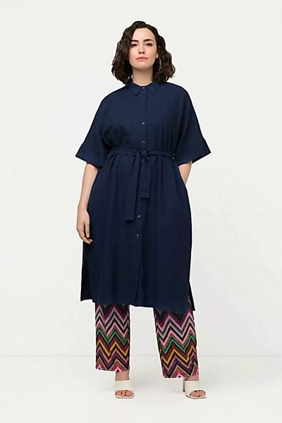 Ulla Popken Midikleid Midikleid Leinenmix Hemdkragen Gürtel Halbarm günstig online kaufen