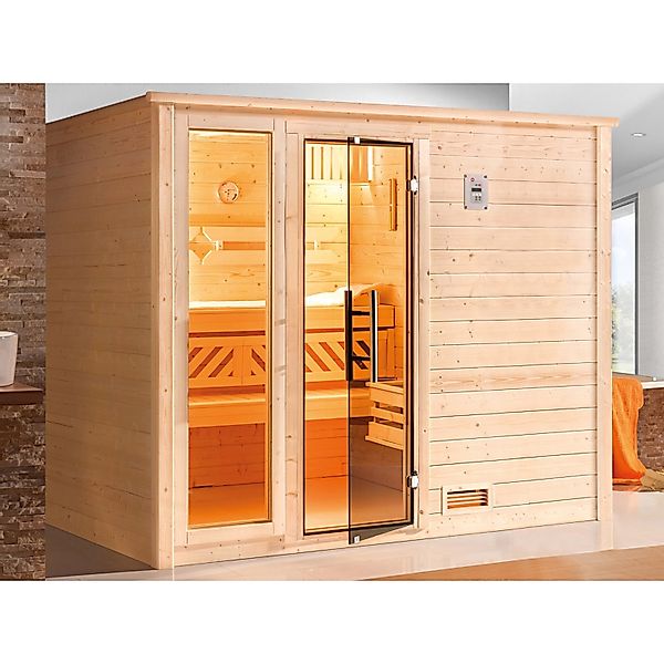 Weka Massivholzsauna Bergen 3 Sparset 7,5 kW OS Glastür/Fenster günstig online kaufen