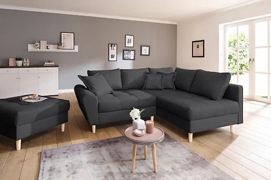 Home affaire Ecksofa »Rice L-Form, B: 223 cm« Set: Sofa & Hocker, mit 3 Zie günstig online kaufen