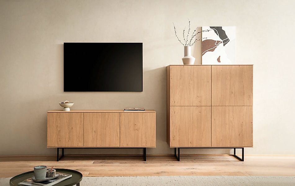 Home affaire Wohnwand "Lund, moderne Anbauwand, Wohnzimmer-Set in Stone Oak günstig online kaufen