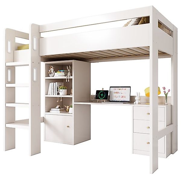OKWISH Hochbett mit Treppe und Lattenrost (Kinderbtt, Etagenbett, Einzelbet günstig online kaufen
