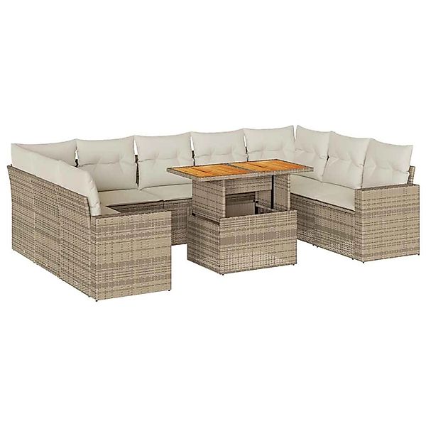vidaXL 10-Tlg Garten-Sofagarnitur mit Kissen Beige Poly Rattan 3327082 günstig online kaufen