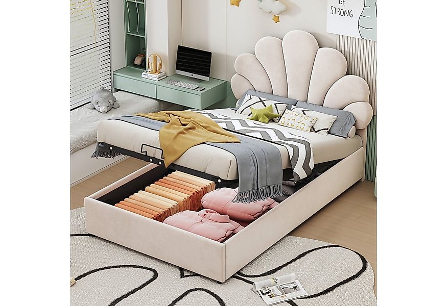 Merax Polsterbett 90x200cm mit floralem Kopfteil (1-tlg), Kinderbett mit St günstig online kaufen