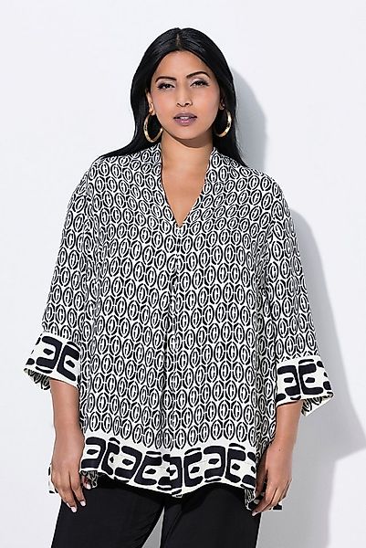 Ulla Popken Tunika Tunika A-Linie Kelchkragen V-Ausschnitt 3/4-Arm günstig online kaufen