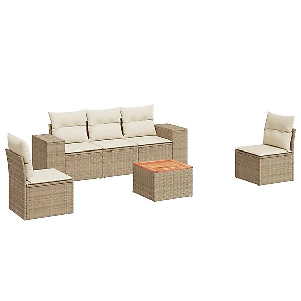vidaXL 6-Tlg Garten-Sofagarnitur mit Kissen Beige Poly Rattan 3257717 günstig online kaufen