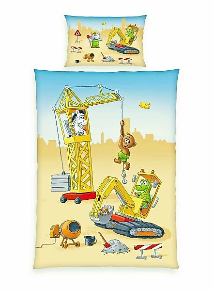Herding Babybettwäsche 100x135cm Baustelle Bagger Kran günstig online kaufen