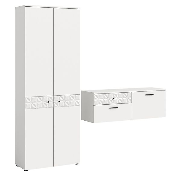 Inn.Furn Garderoben Set 195 cm in Weiß Hochglanz Relief günstig online kaufen