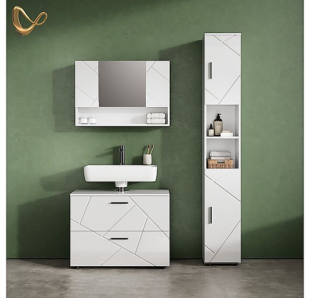 Livinity® Badezimmerspiegelschrank Ronco, Weiß Hochglanz, 80.1 x 55 cm günstig online kaufen