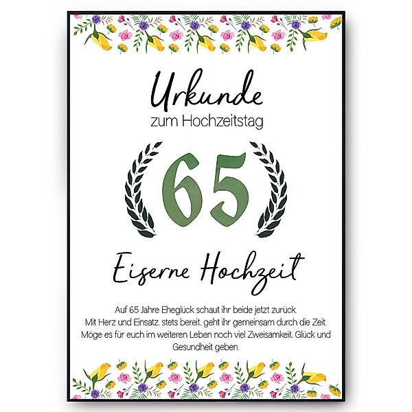 Tigerlino Poster 65. Hochzeitstag Geschenk Eiserne günstig online kaufen