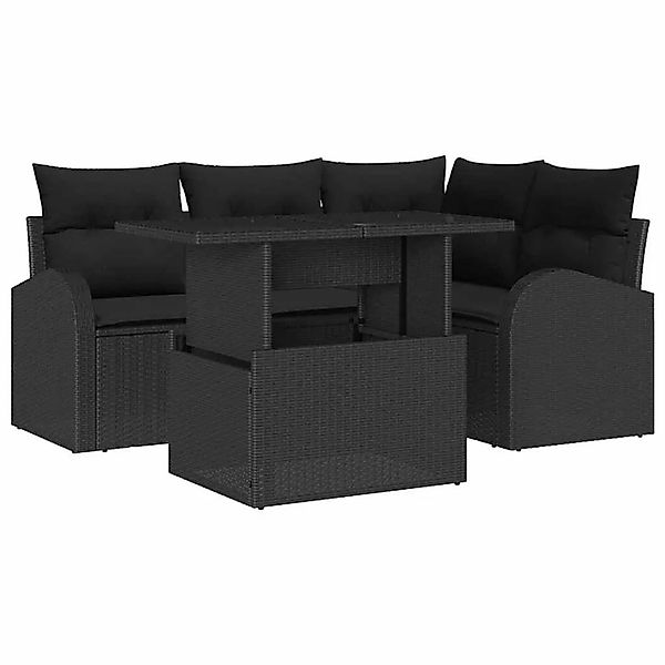 vidaXL Gartensofa-Set mit Kissen mit Kissen 5 Stk Schwarz Poly Rattan 33573 günstig online kaufen