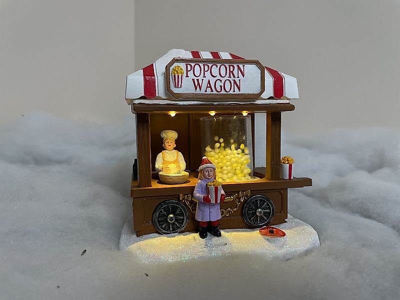 e4fun Dekofigur Weihnachtsdorf: Popcornautomat mit LED, bewegenden Popcorns günstig online kaufen
