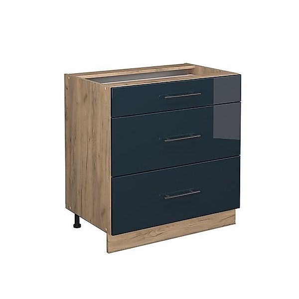 Vicco Küchenunterschrank Fame-Line Dunkelblau Hochglanz/Goldkraft Eiche 80 günstig online kaufen